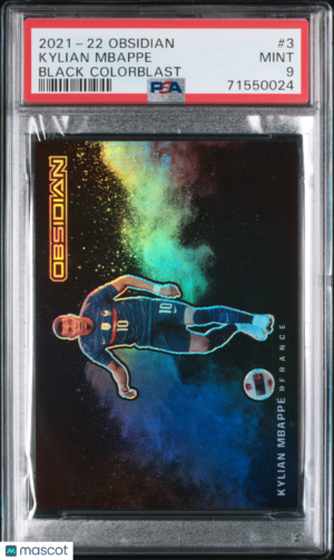 front-watermark-V2_b2af7e3f-6ba5-43fa-b57e-3a3a3d65bdec 2021 Panini Obsidian Black Color Blast Soccer Kylian Mbappe #3 PSA 9